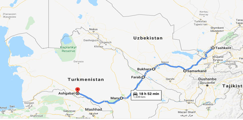 le circuit  de Téhéran à Tashkent